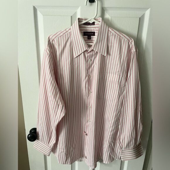 Men’s Nordstrom Pink & White Striped Long Sleeve Dress Shirt 17 1/2 - 33 - Picture 1 of 4